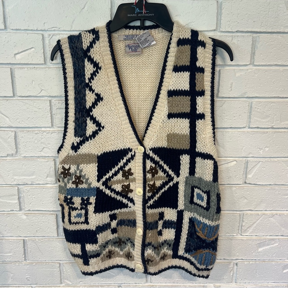 Vintage 90s Y2k Huntington Ridge Hand Knit Sweater Vest Womens S